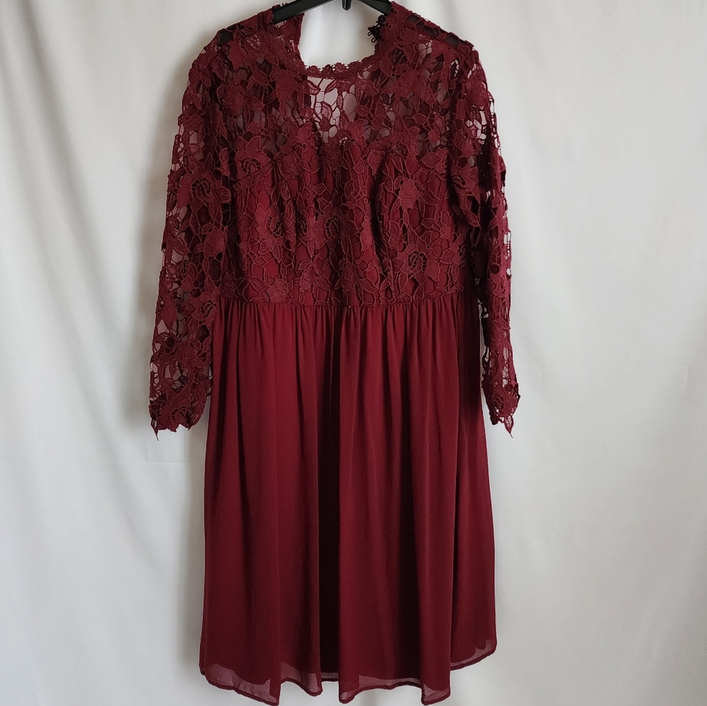 Chi Chi London Burgundy Lace Long Sleeve Dress